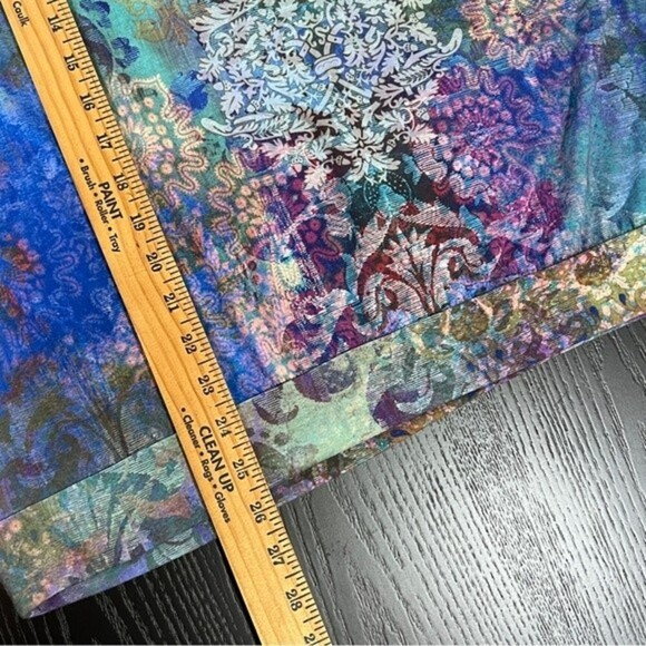 CHICO'S Colorful Print 3/4 Sleeve Knit Top Sz 2 Ties On Bottom BLING Rhinestone - Picture 7 of 9